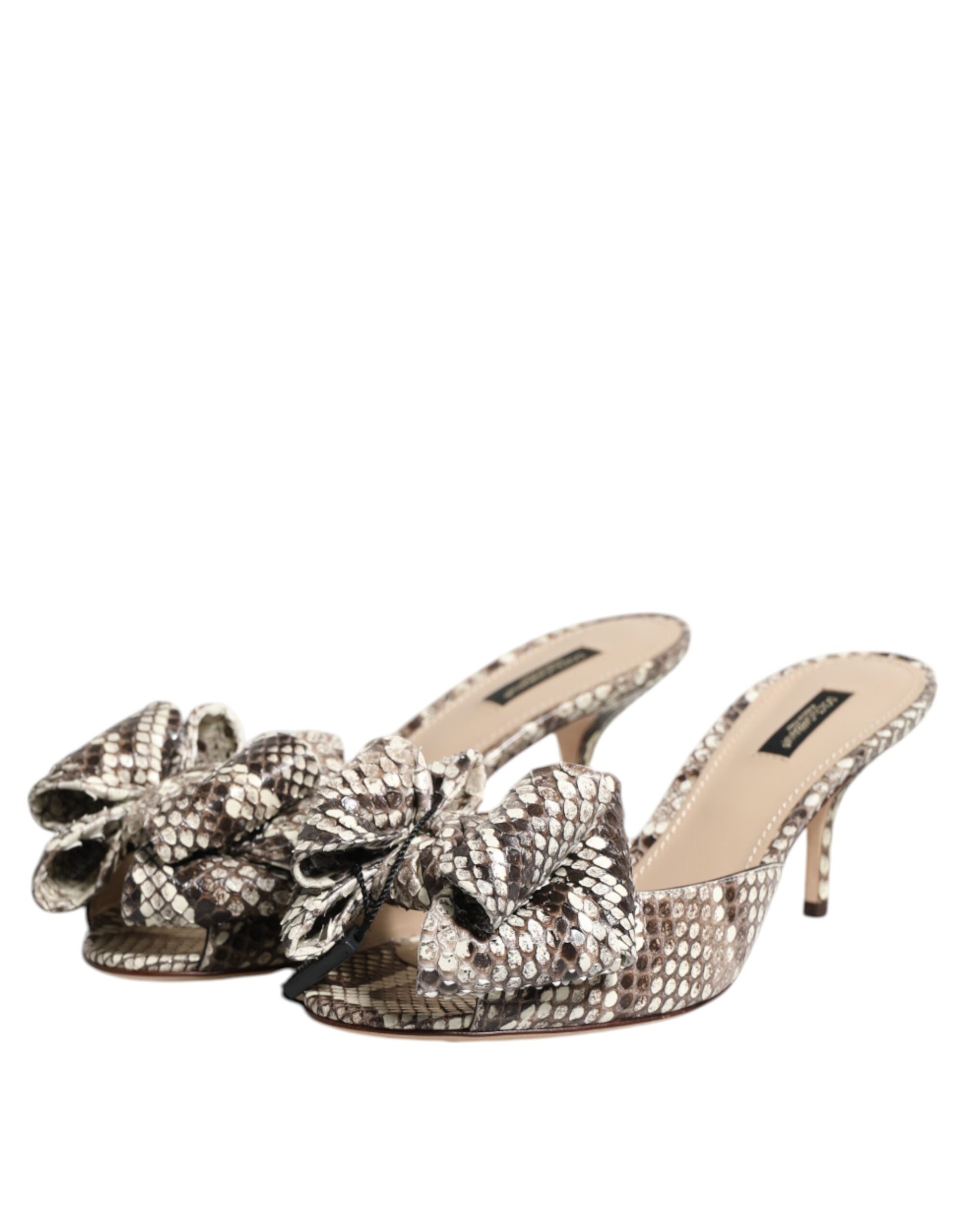 Dolce & Gabbana Multicolor Keira Bow Leather Peep Toe Mules Shoes