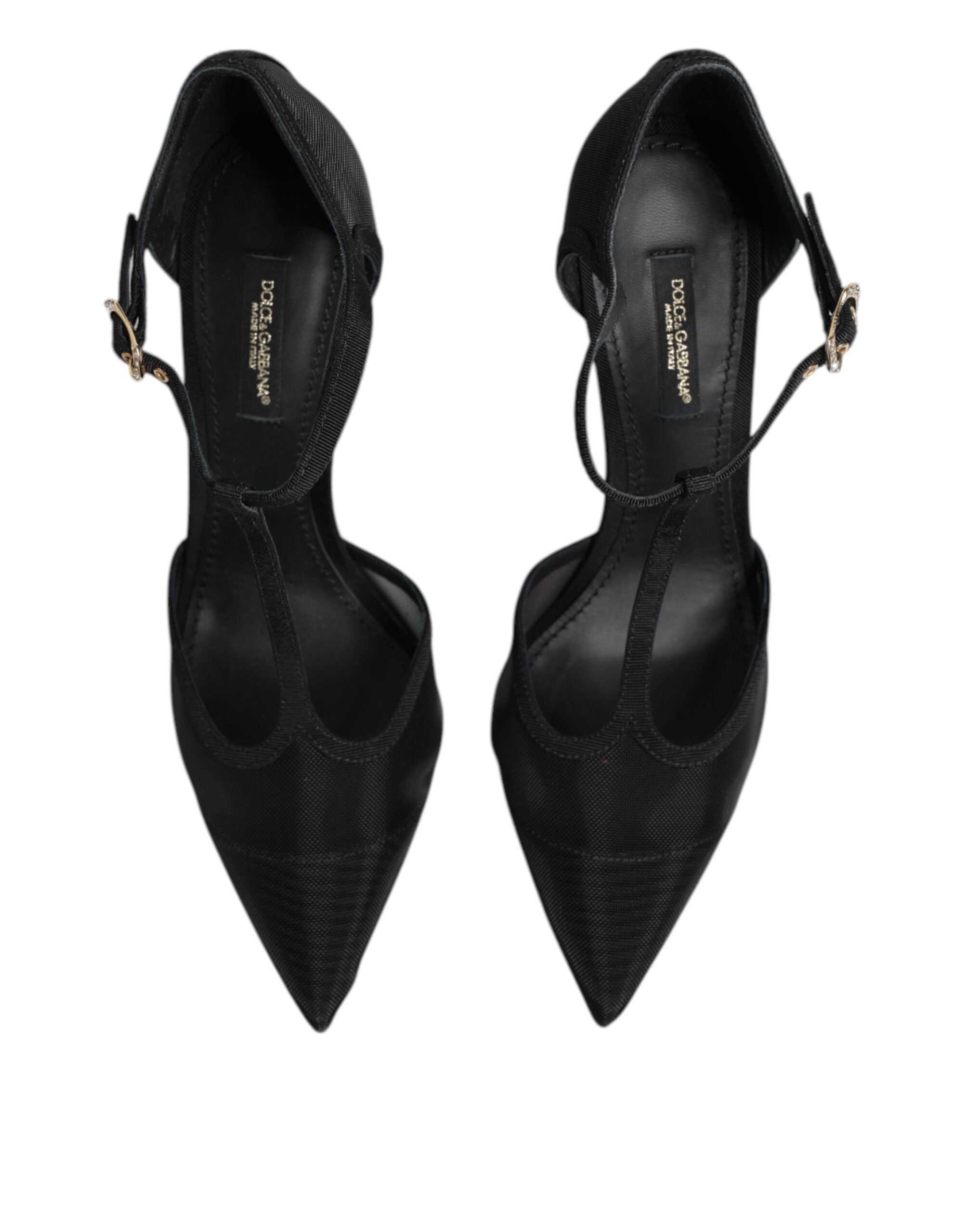 Dolce &amp; Gabbana Schwarze Mesh-Stiletto-High Heels mit T-Riemen