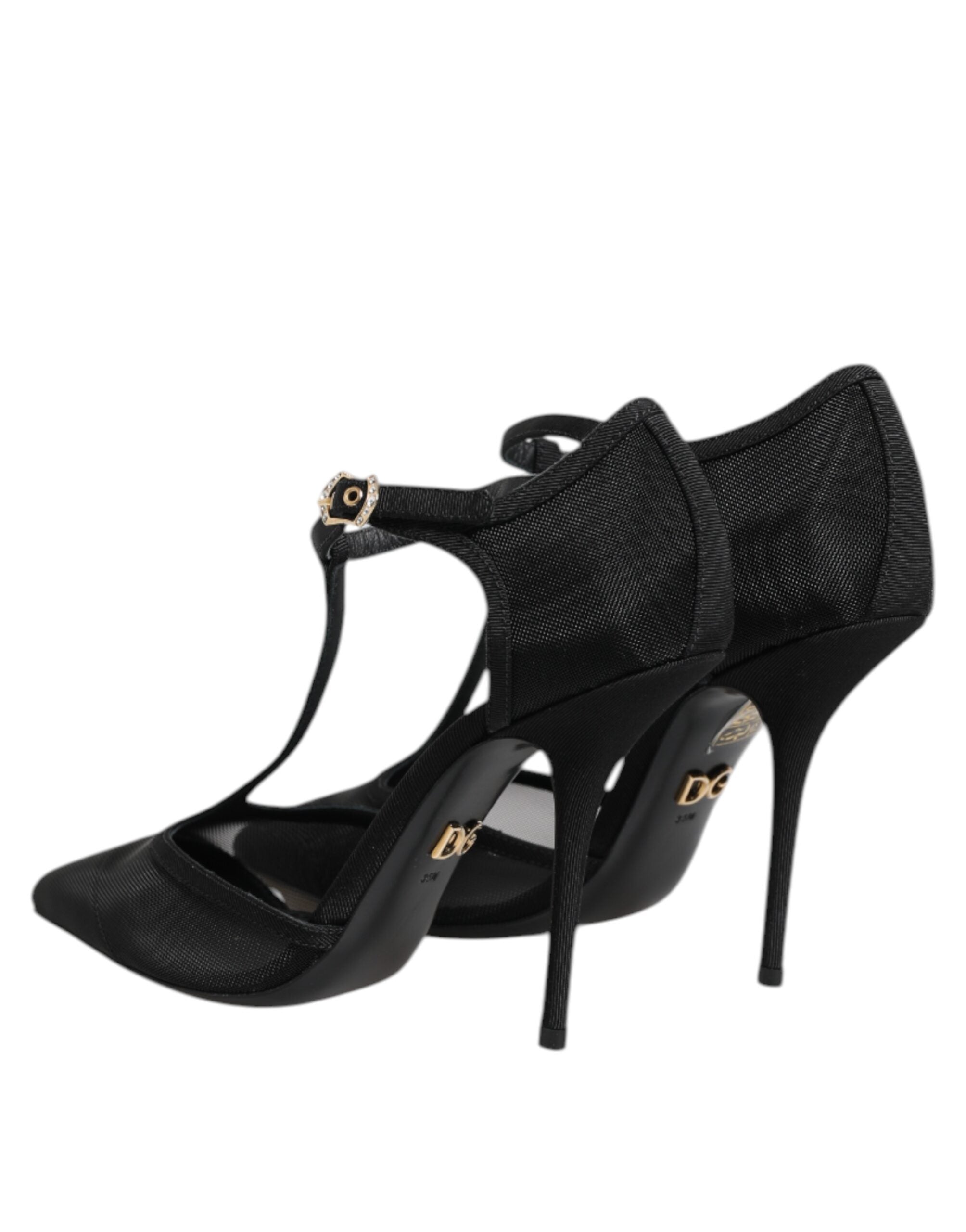 Dolce &amp; Gabbana Schwarze Mesh-Stiletto-High Heels mit T-Riemen