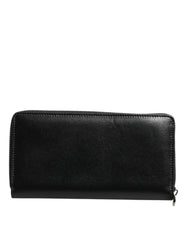 Dolce & Gabbana Black Leather Logo Plaque Zip Around Continental Wallet