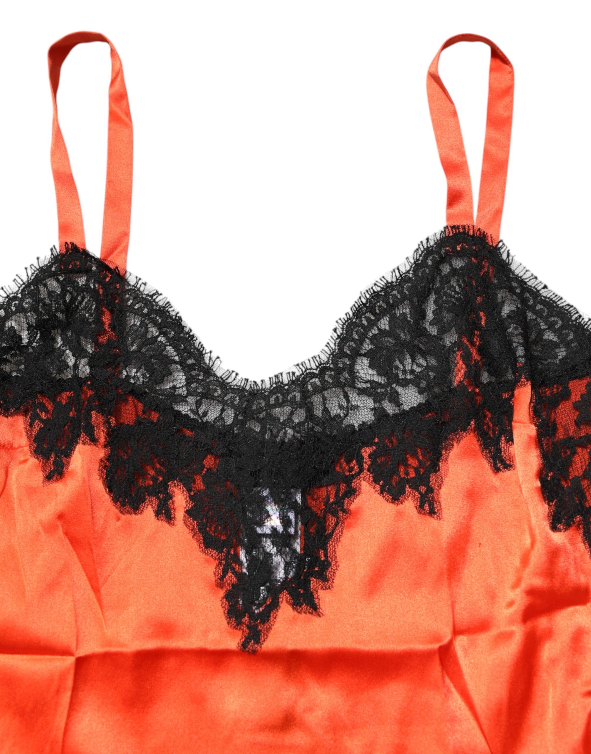Débardeur sans manches en soie rouge et noire à bordure en dentelle Dolce &amp; Gabbana