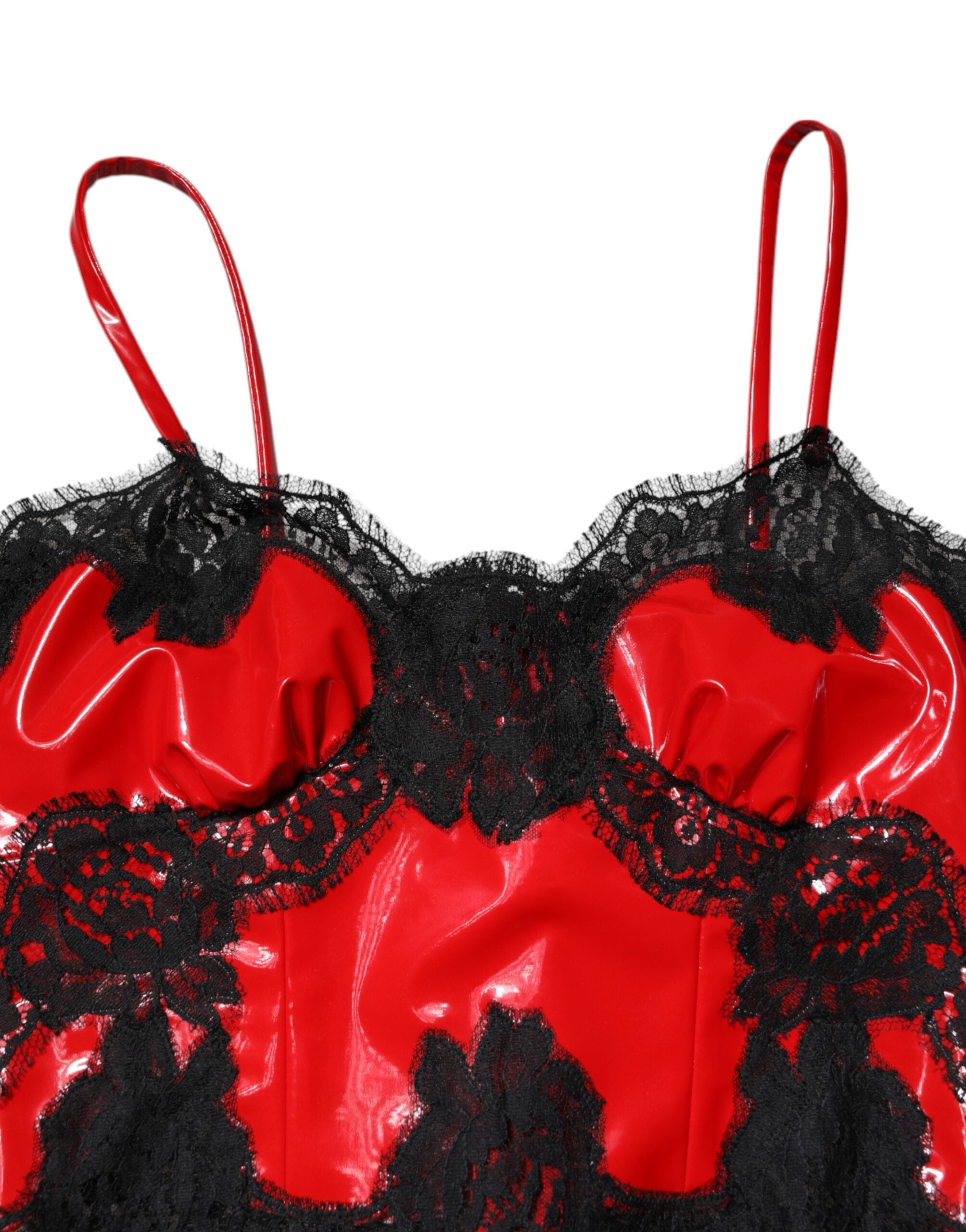 Débardeur sans manches Dolce &amp; Gabbana rouge et noir à bordure en dentelle, en polyester