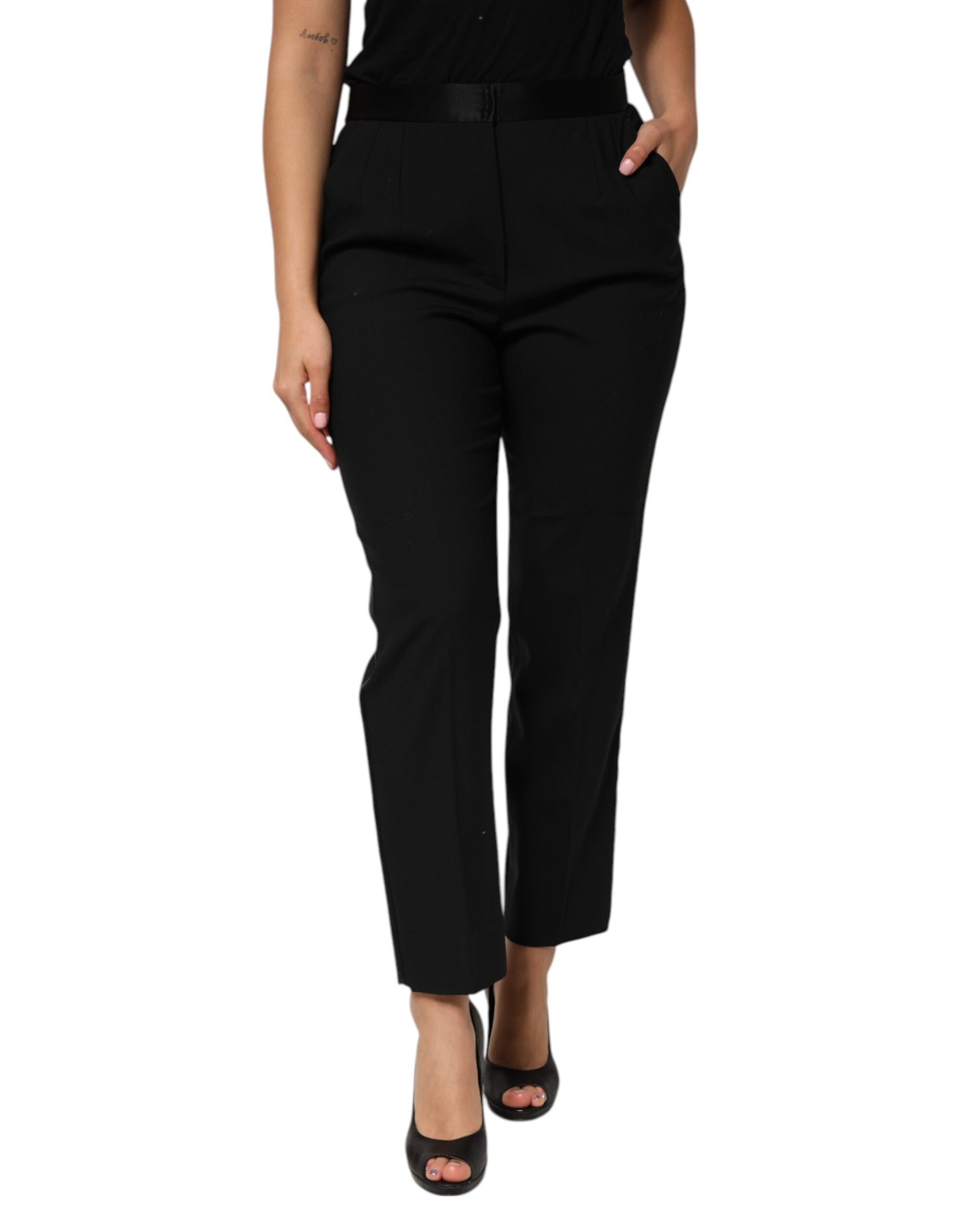 Pantalon fuselé taille haute en laine noire Dolce &amp; Gabbana