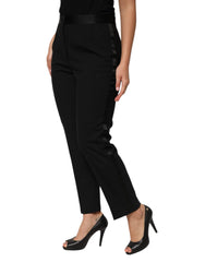 Pantalon fuselé taille haute en laine noire Dolce &amp; Gabbana