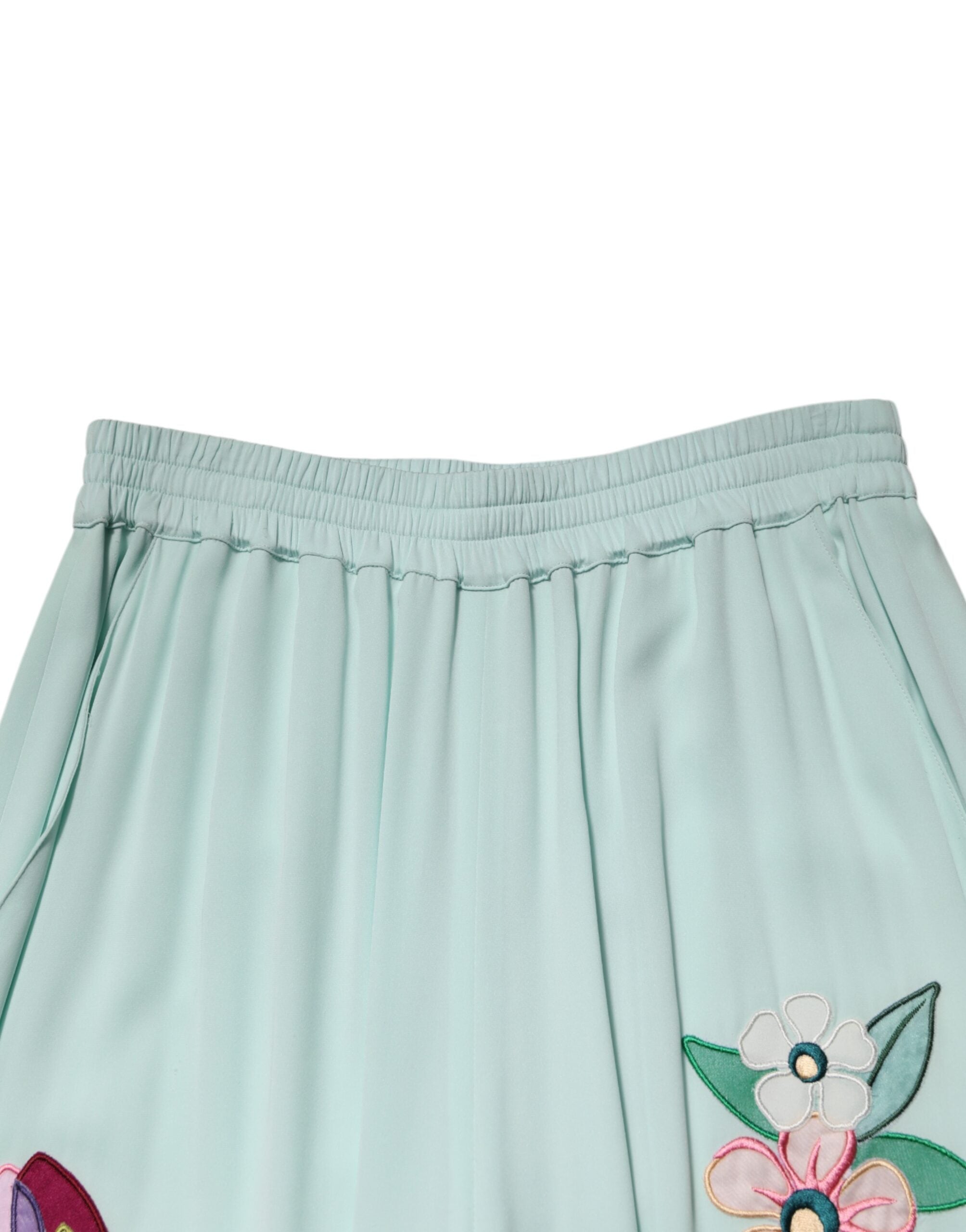 Dolce &amp; Gabbana Grüne, geblümte, gerade geschnittene Pyjamahose mit Gummizug