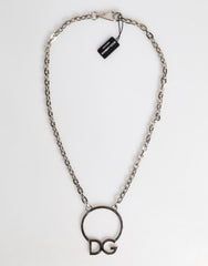Collier homme Dolce &amp; Gabbana avec pendentif logo DG et chaîne en laiton argenté