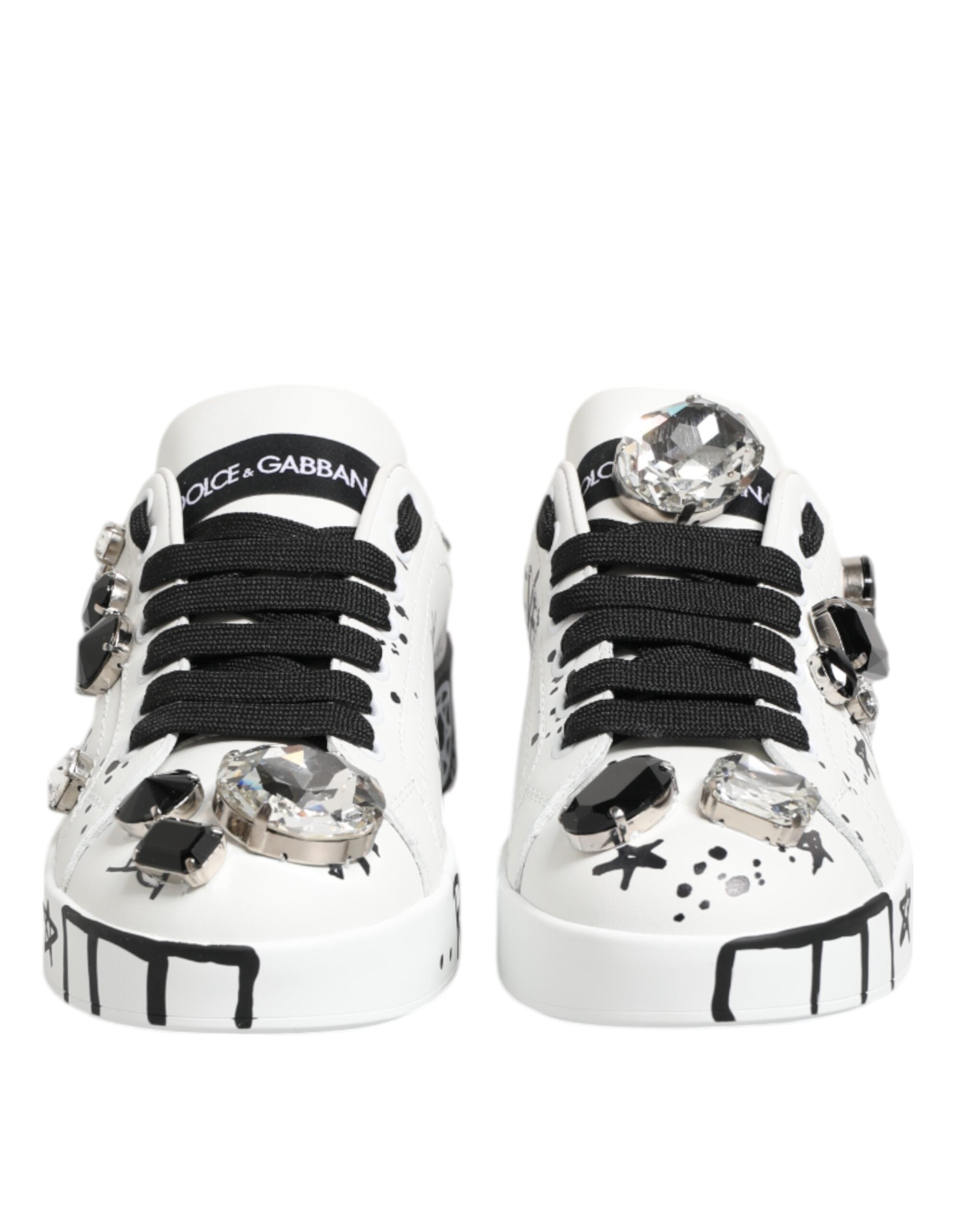 Dolce &amp; Gabbana Weiße Portofino Kristall-Sneaker Schuhe
