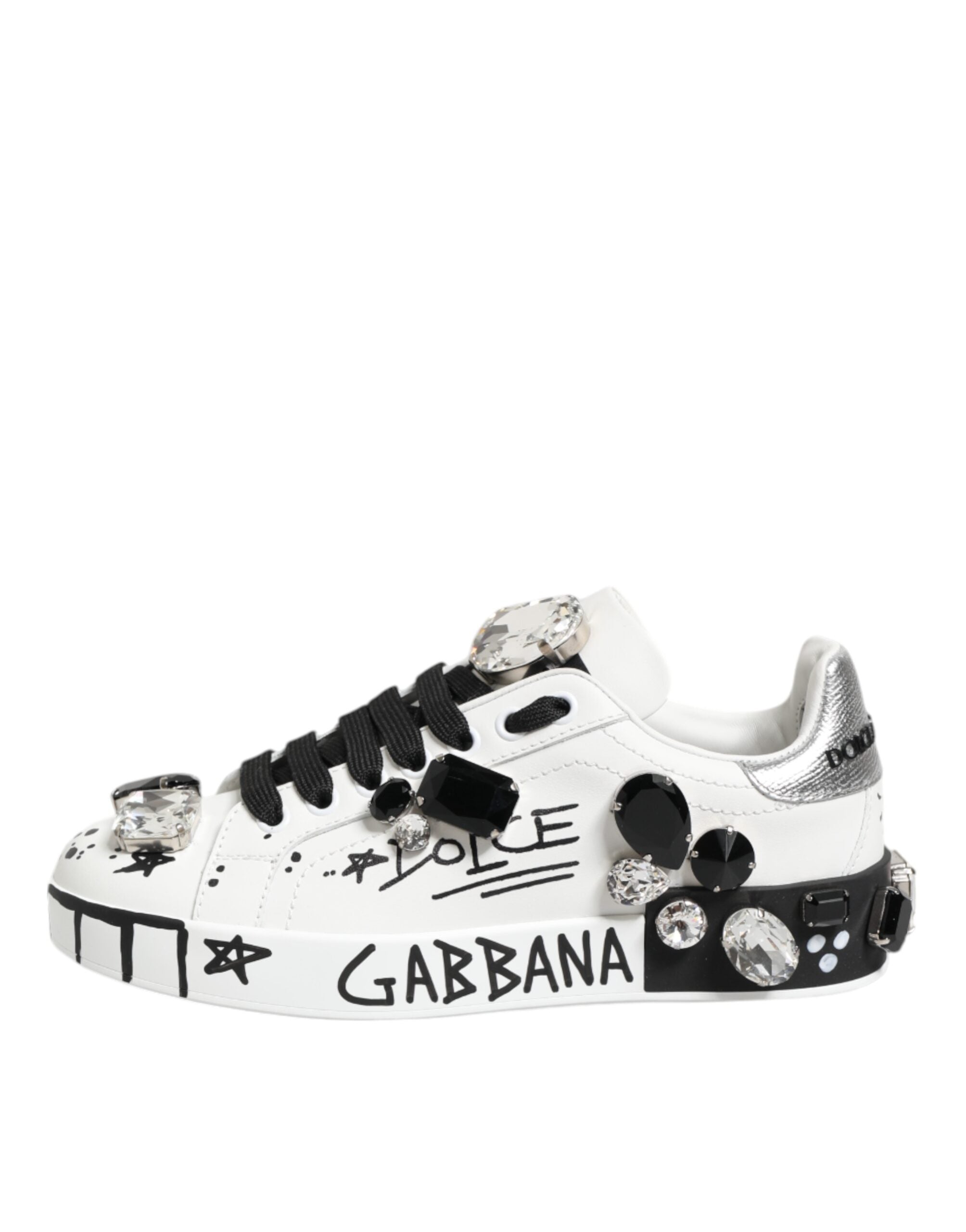 Dolce &amp; Gabbana Weiße Portofino Kristall-Sneaker Schuhe