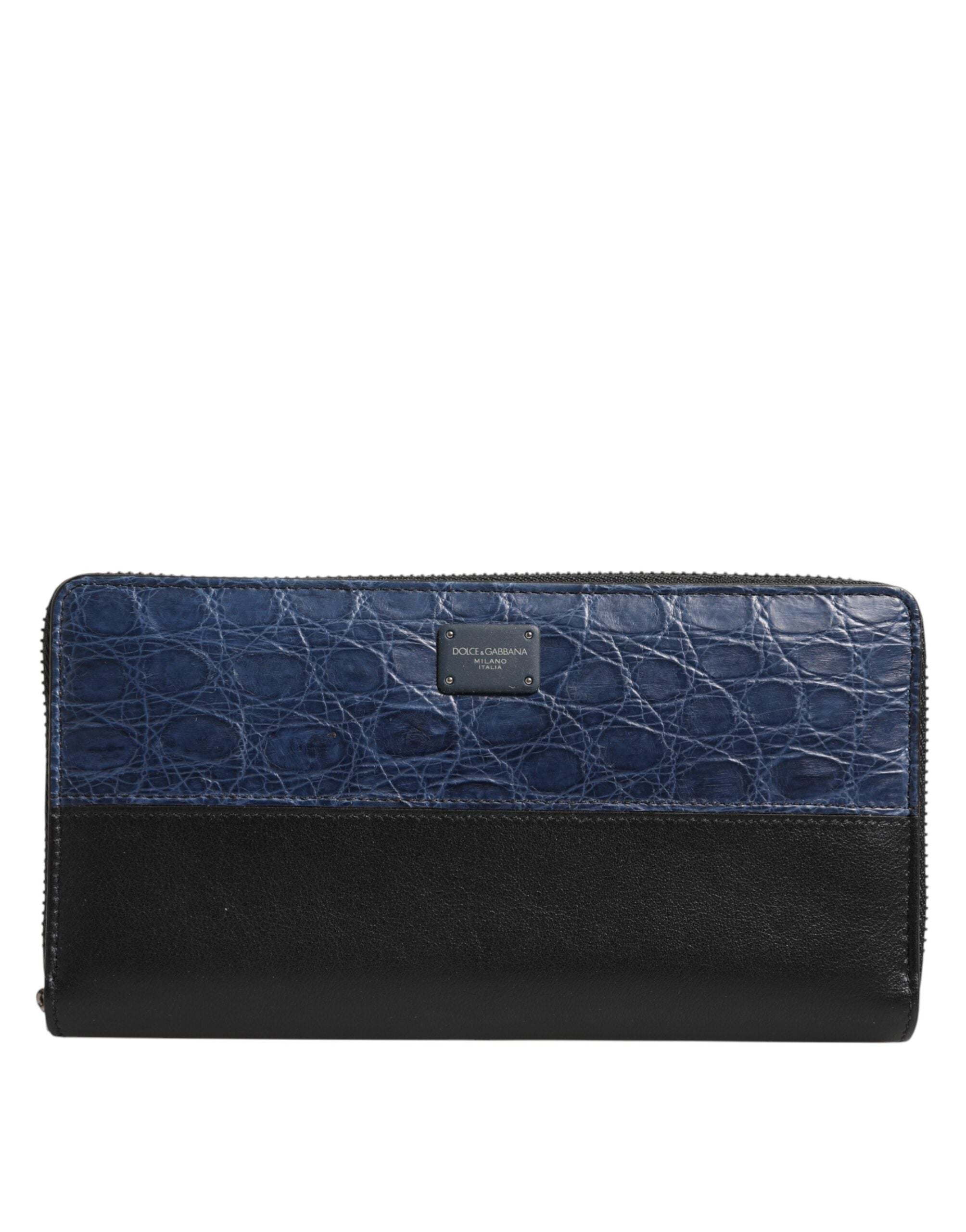 Dolce &amp; Gabbana Herren-Clutch aus schwarzem und blauem exotischem Leder