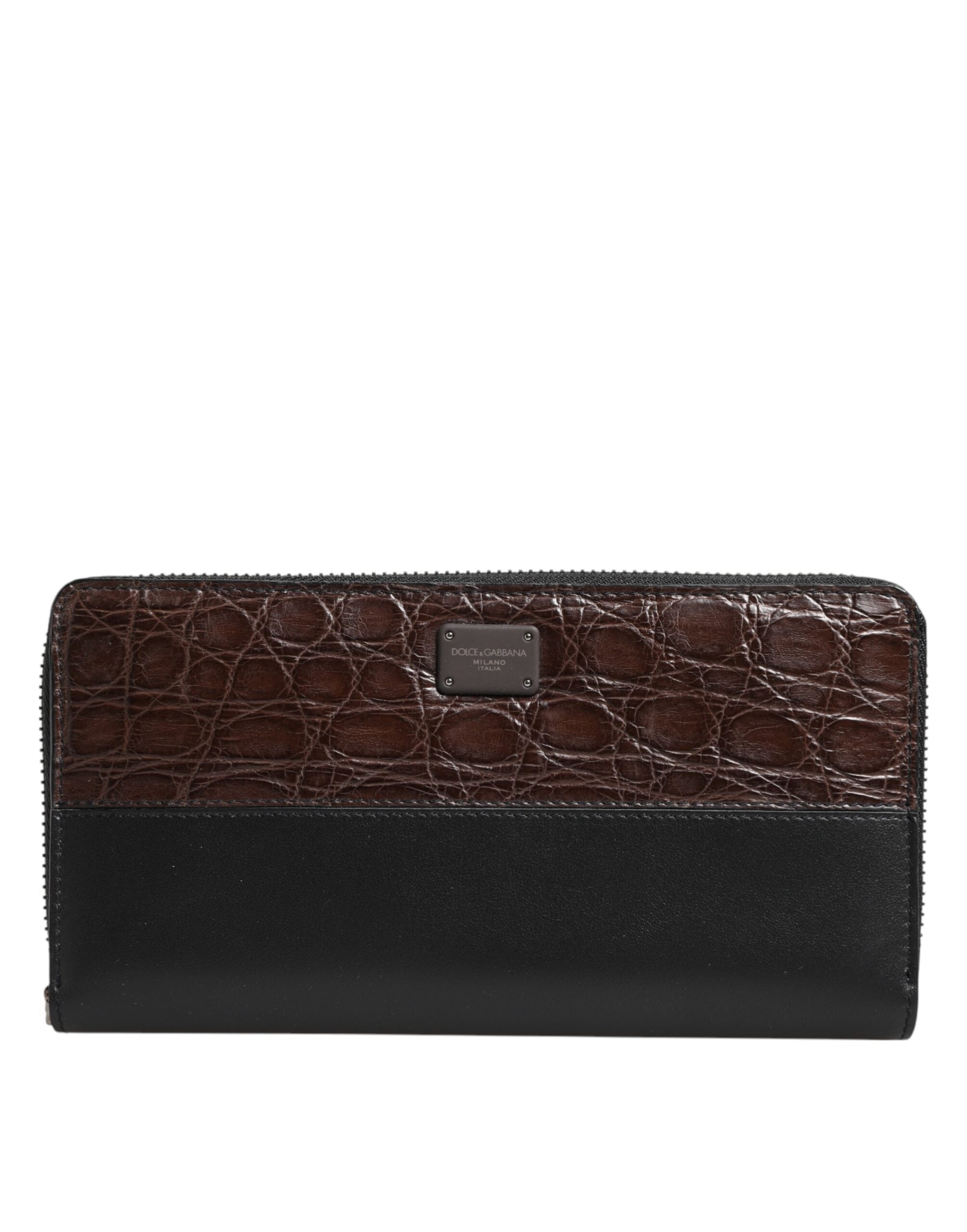 Dolce &amp; Gabbana Herren-Clutch aus schwarzem und braunem exotischem Leder