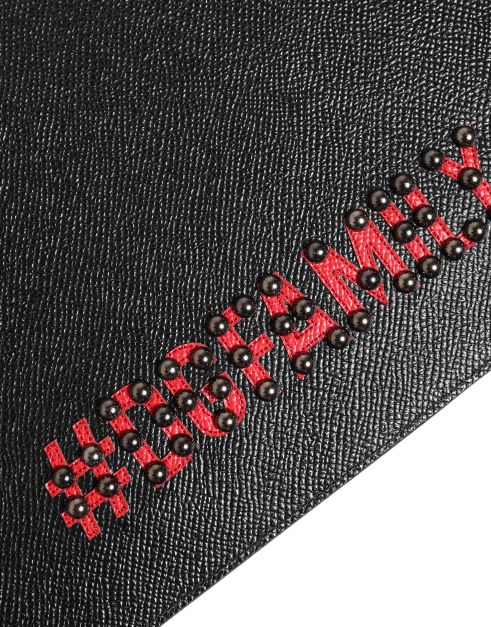 Dolce &amp; Gabbana Schwarze Leder #DGFAMILY Verzierte Herren-Clutch-Tasche