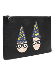 Pochette pour homme Dolce &amp; Gabbana en cuir noir #DGFAMILY ornée
