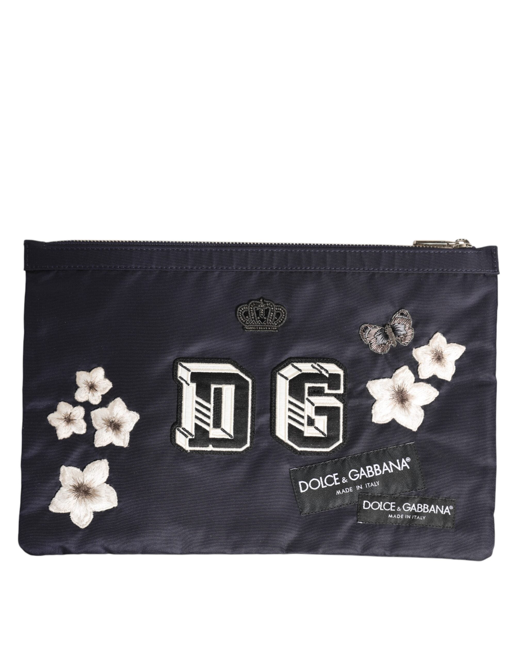 Dolce &amp; Gabbana Herren-Clutch mit blauem DG-Logo-Patch