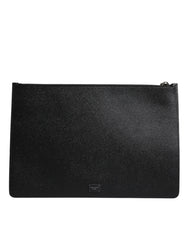 Dolce & Gabbana Black Leather Golden Pig Print Men Clutch Pouch Borse Bag
