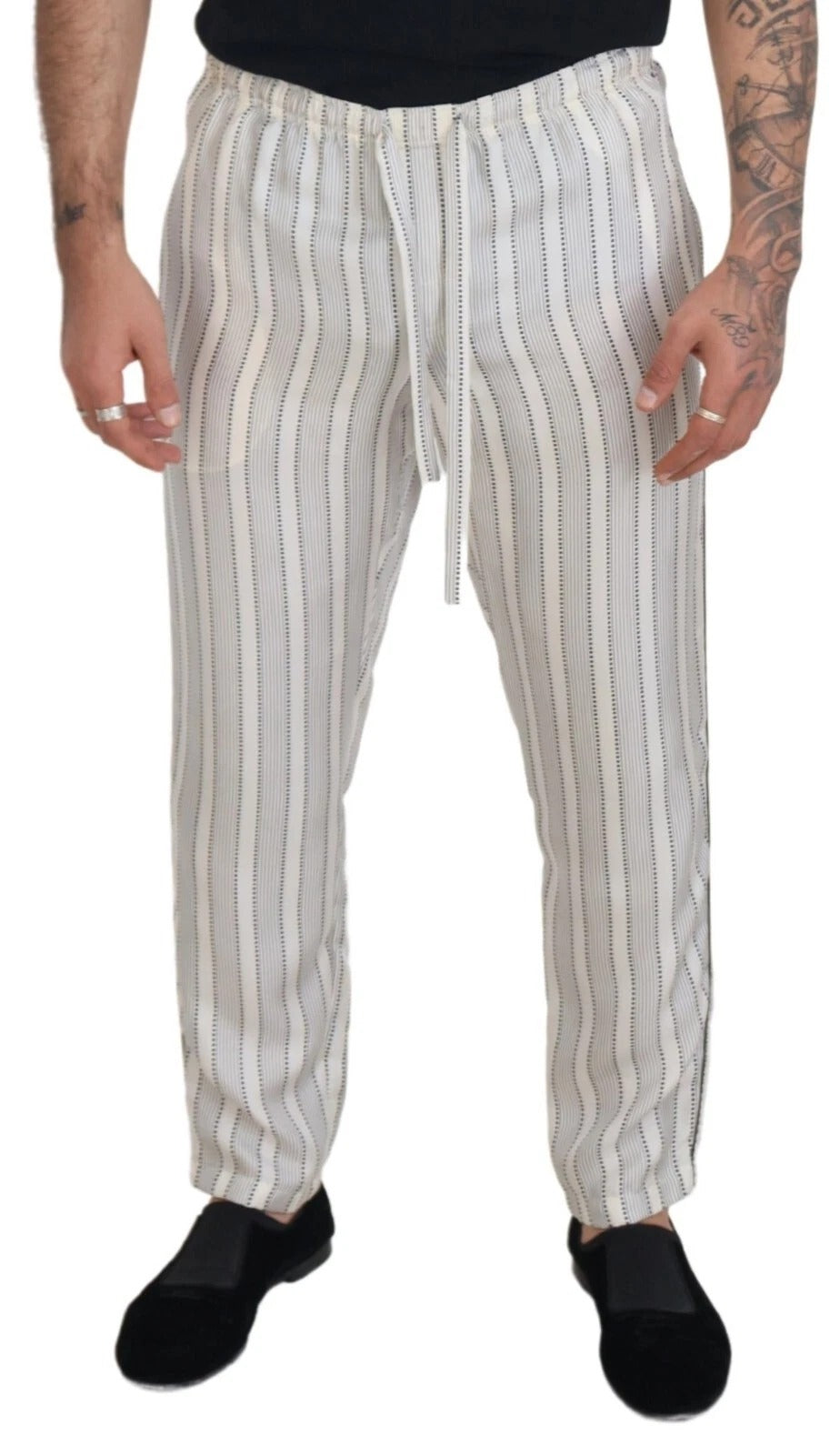 Pantalon de détente en soie à rayures blanches Dolce &amp; Gabbana