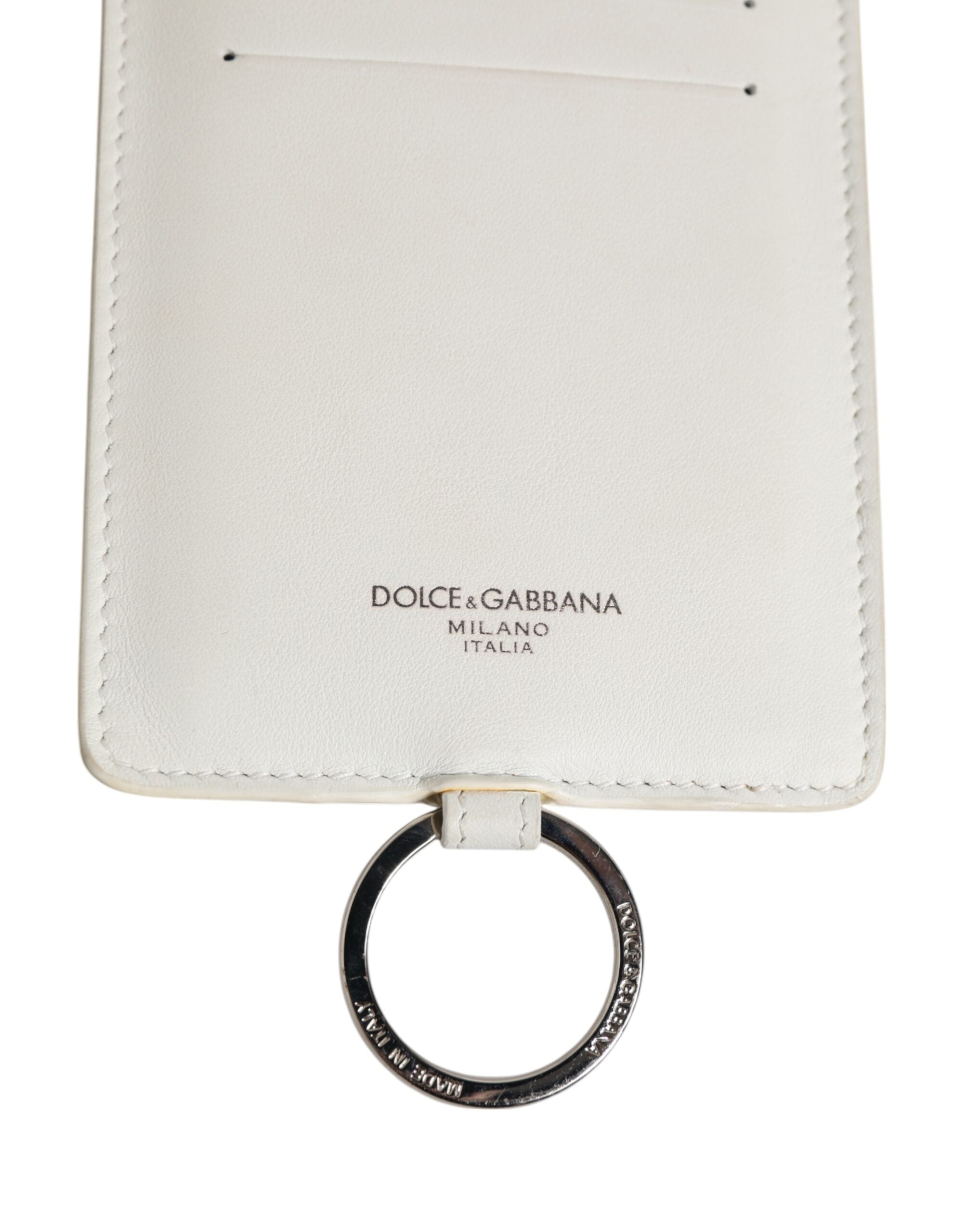 Portefeuille homme Dolce &amp; Gabbana en cuir de veau blanc avec cordon et logo, porte-cartes.