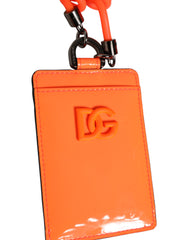 Portefeuille porte-cartes avec cordon en cuir orange Dolce &amp; Gabbana et logo en relief