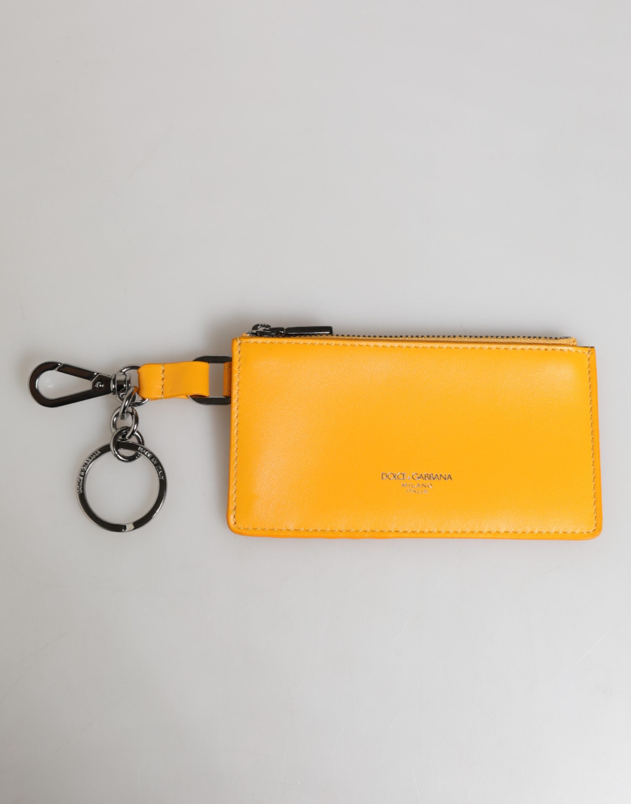 Dolce &amp; Gabbana Porte-cartes et clés en cuir jaune-orange, portefeuille à clip