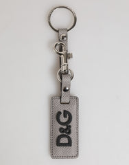 Porte-clés Dolce &amp; Gabbana en cuir gris avec logo et anneau métallique pour homme