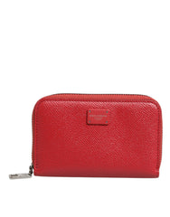 Porte-monnaie Dolce &amp; Gabbana en cuir rouge avec fermeture éclair et plaque logo pour homme