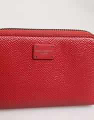 Porte-monnaie Dolce &amp; Gabbana en cuir rouge avec fermeture éclair et plaque logo pour homme