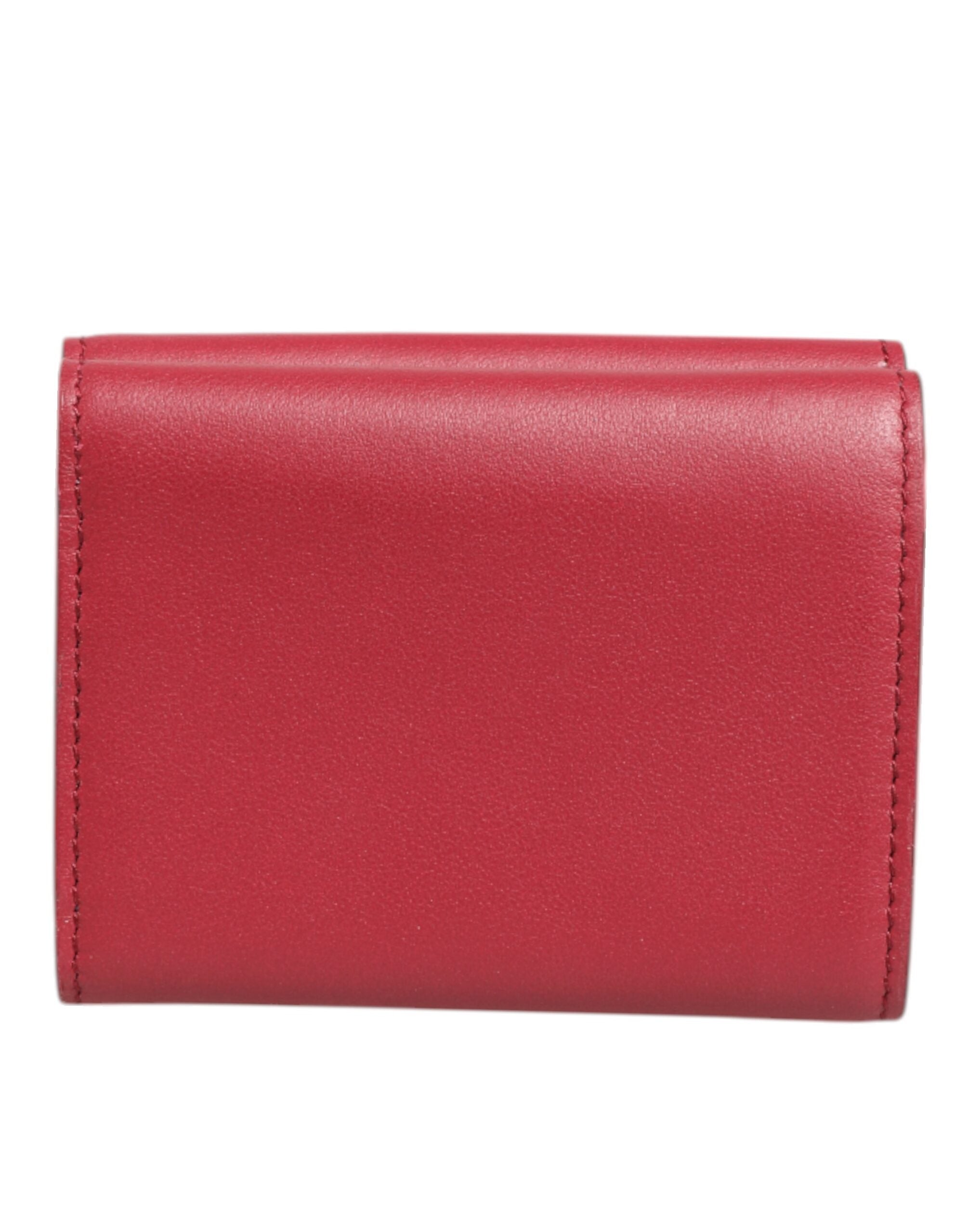 Dolce & Gabbana Red Leather Bold Logo Print Trifold Card Holder Wallet