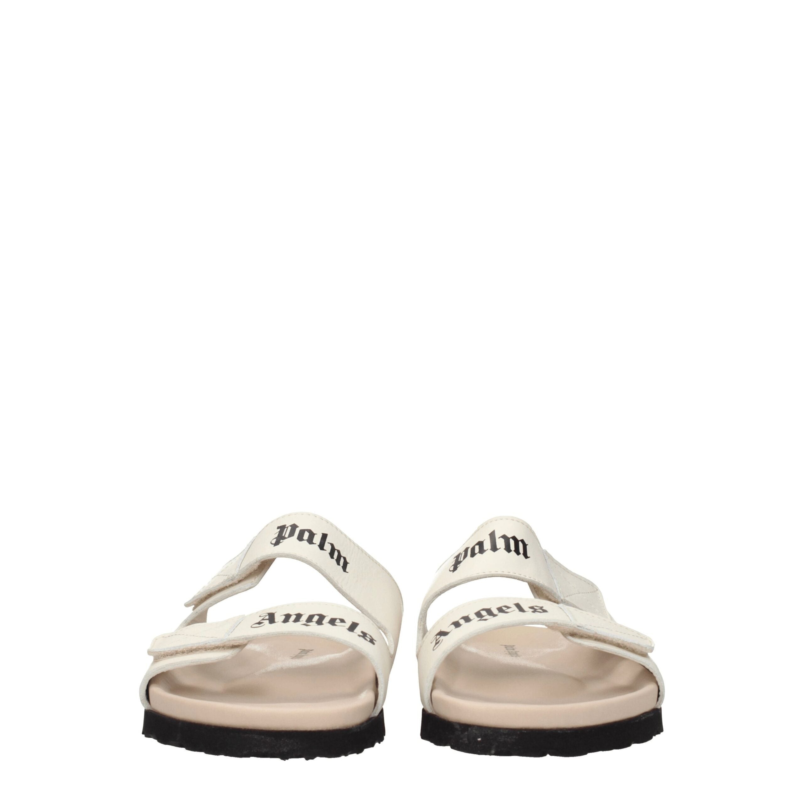 Palm Angels Beige Leather Slippers Sandals