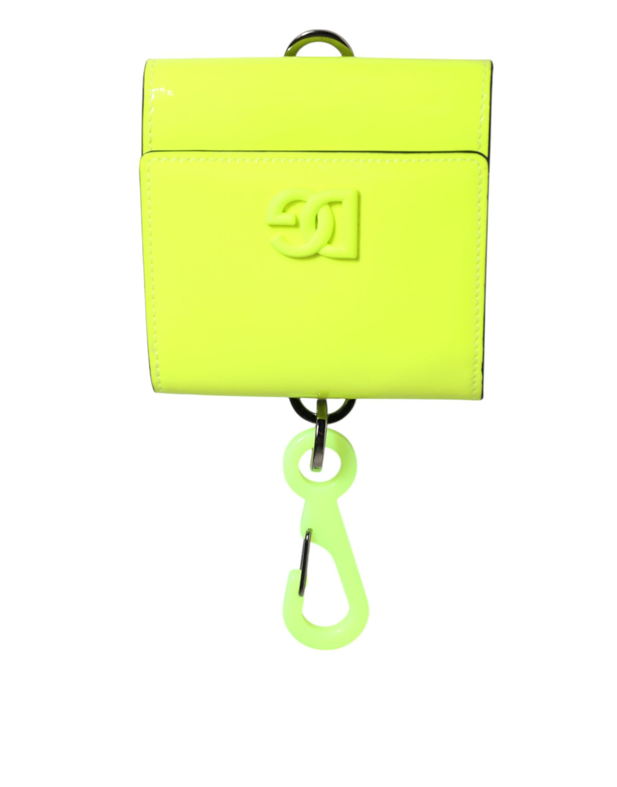 Portefeuille Dolce &amp; Gabbana jaune et vert à deux volets avec logo DG et cordon tour de cou, porte-cartes