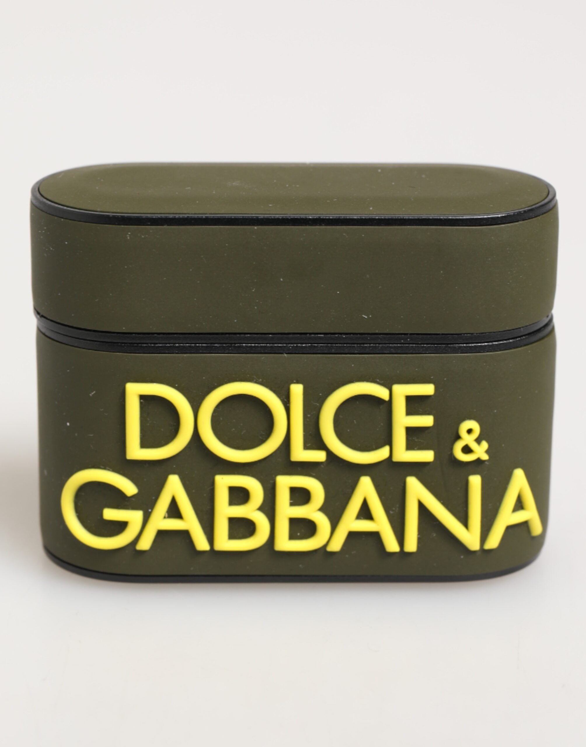 Dolce &amp; Gabbana AirPods-Hülle aus olivgrünem Gummi mit geprägtem Logo