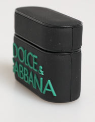 Étui pour AirPods Dolce &amp; Gabbana en caoutchouc noir menthe avec logo en relief