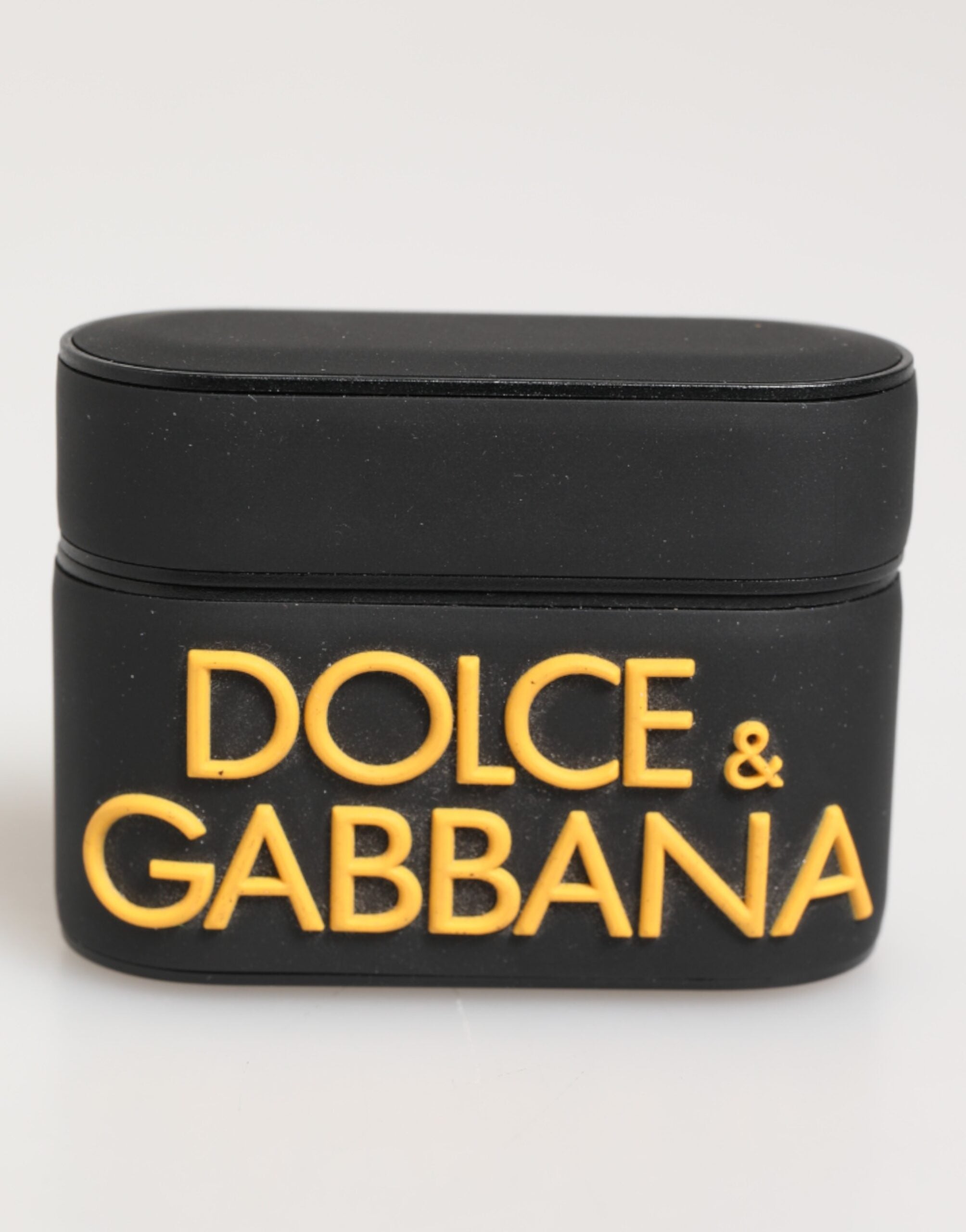 Étui pour AirPods Dolce &amp; Gabbana en caoutchouc noir et jaune avec logo en relief