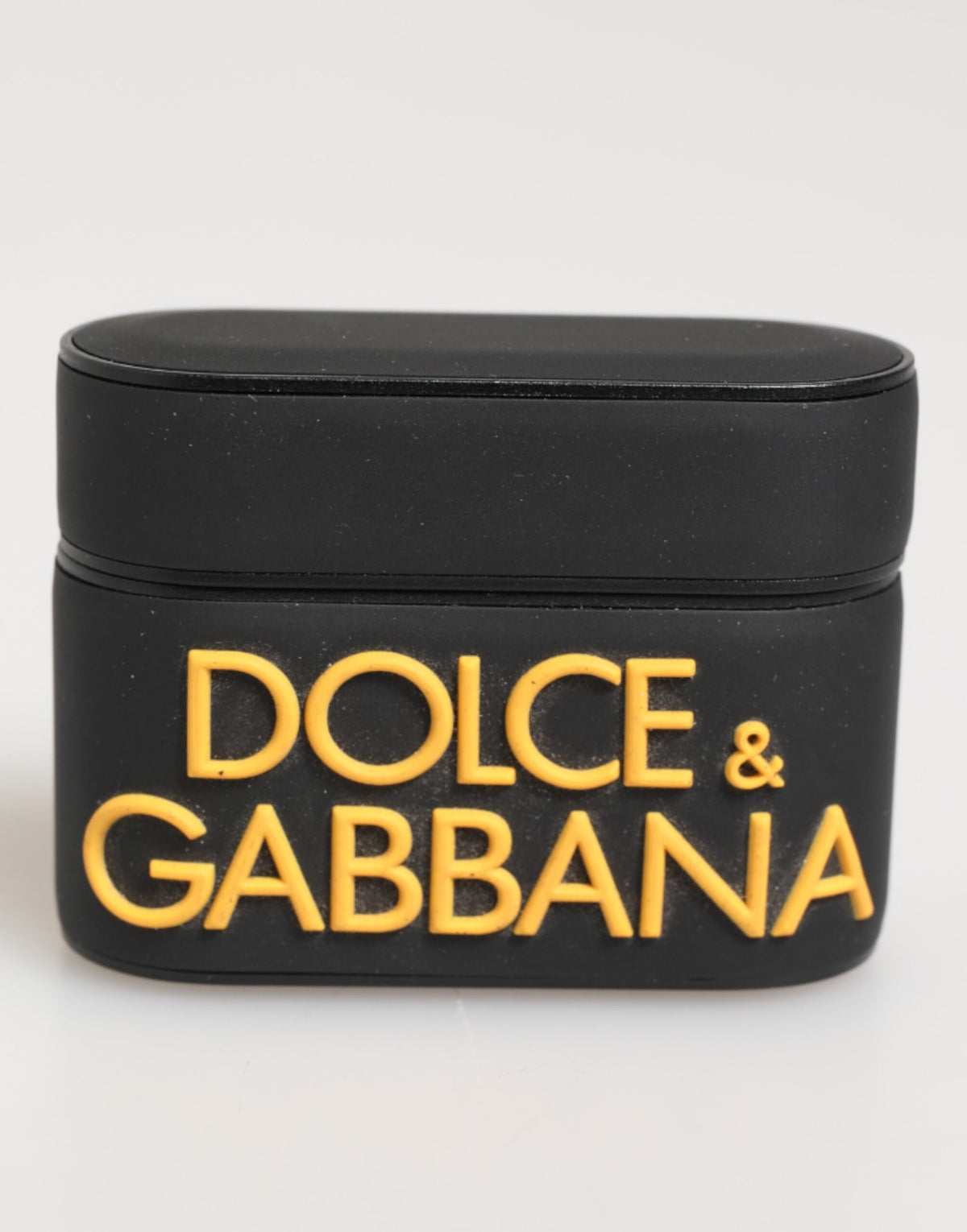 Étui pour AirPods Dolce &amp; Gabbana en caoutchouc noir et jaune avec logo en relief