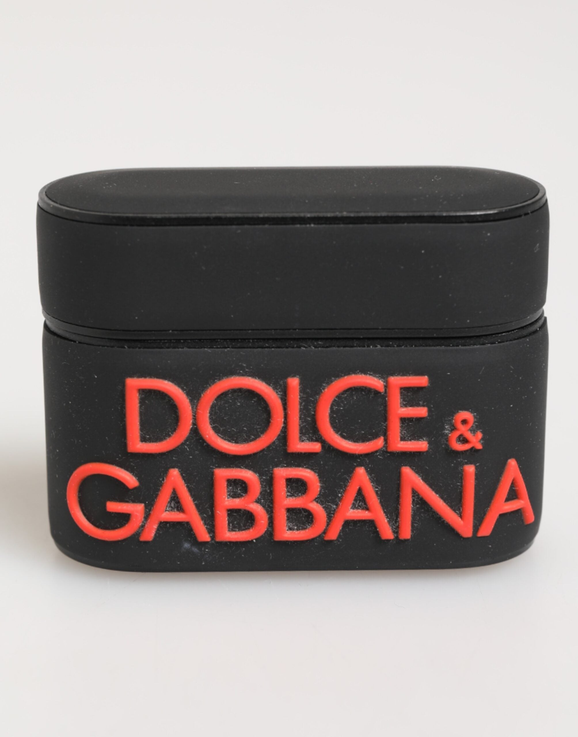 Dolce &amp; Gabbana AirPods-Hülle aus schwarzem und orangefarbenem Gummi mit geprägtem Logo