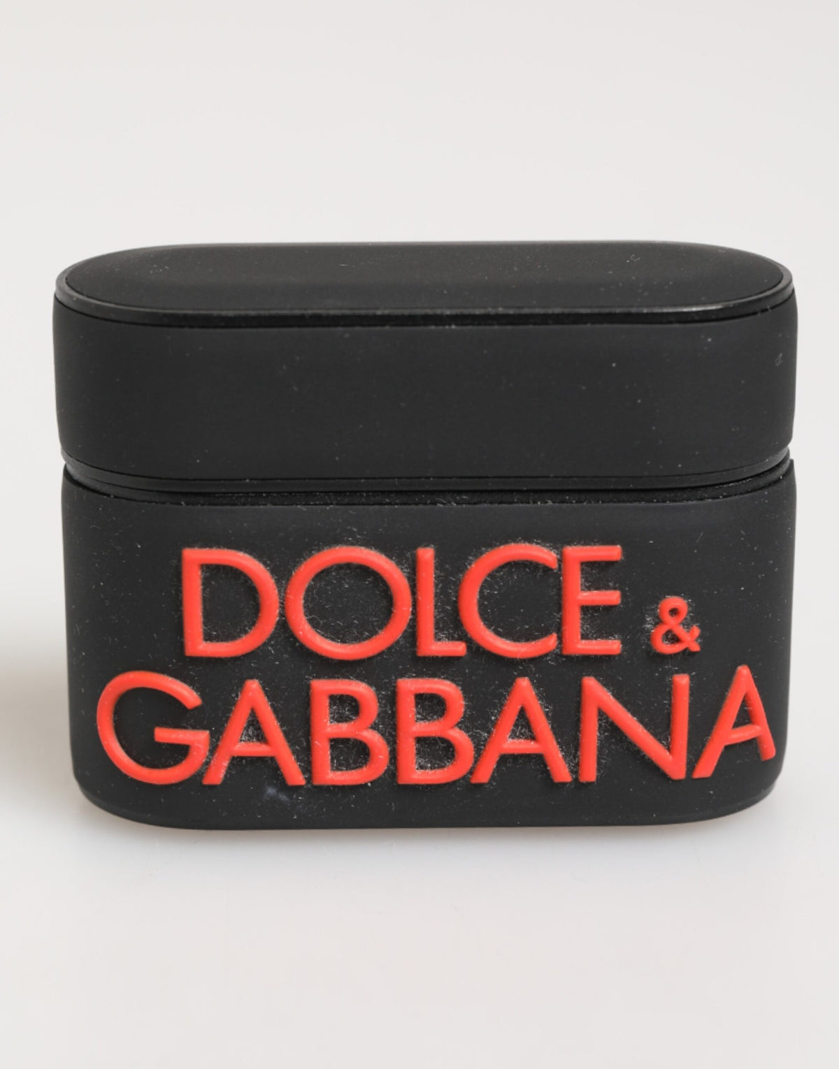 Dolce &amp; Gabbana AirPods-Hülle aus schwarzem und orangefarbenem Gummi mit geprägtem Logo
