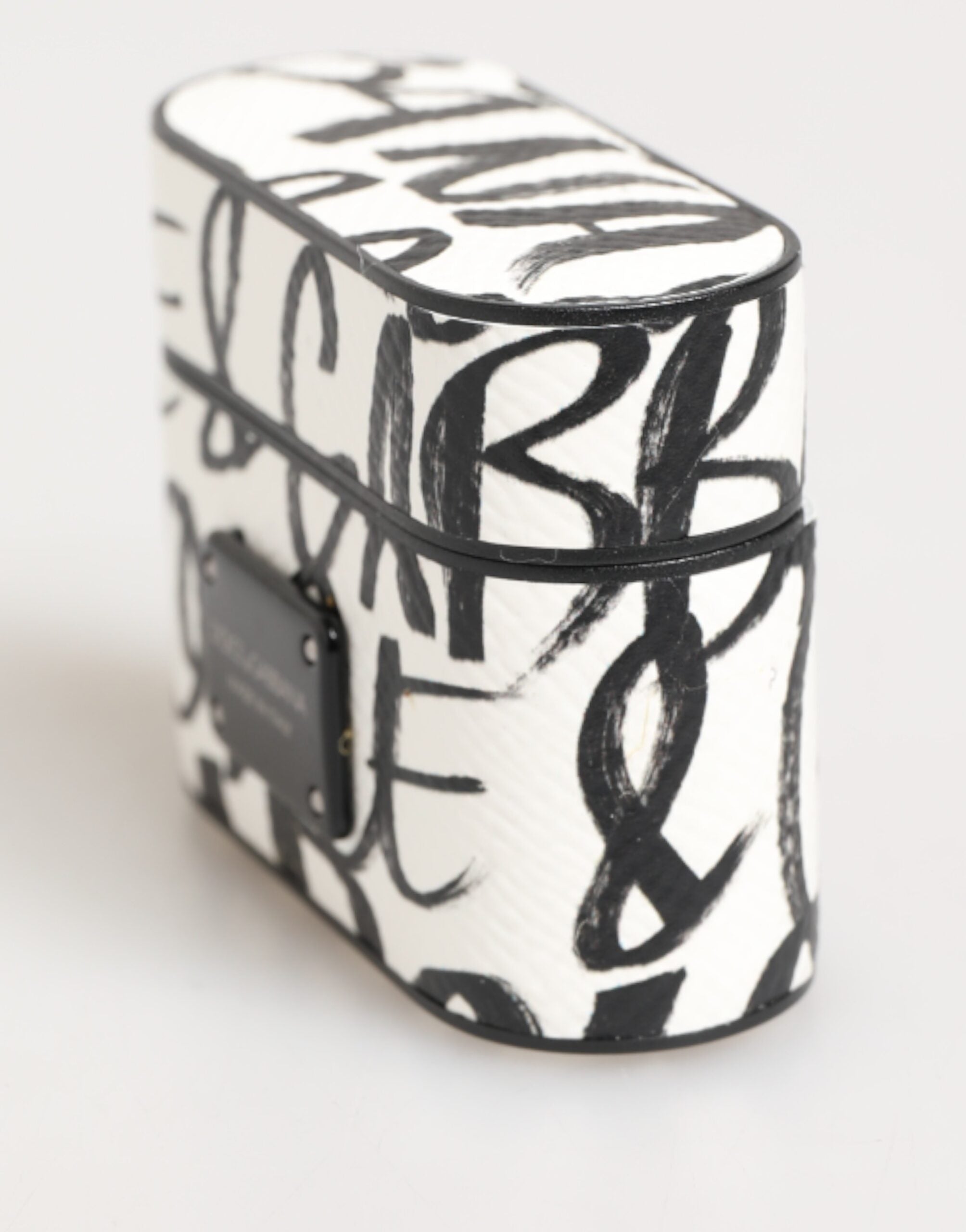 Dolce &amp; Gabbana AirPods-Hülle aus schwarzem und weißem Leder mit Monogramm-Print und Logo