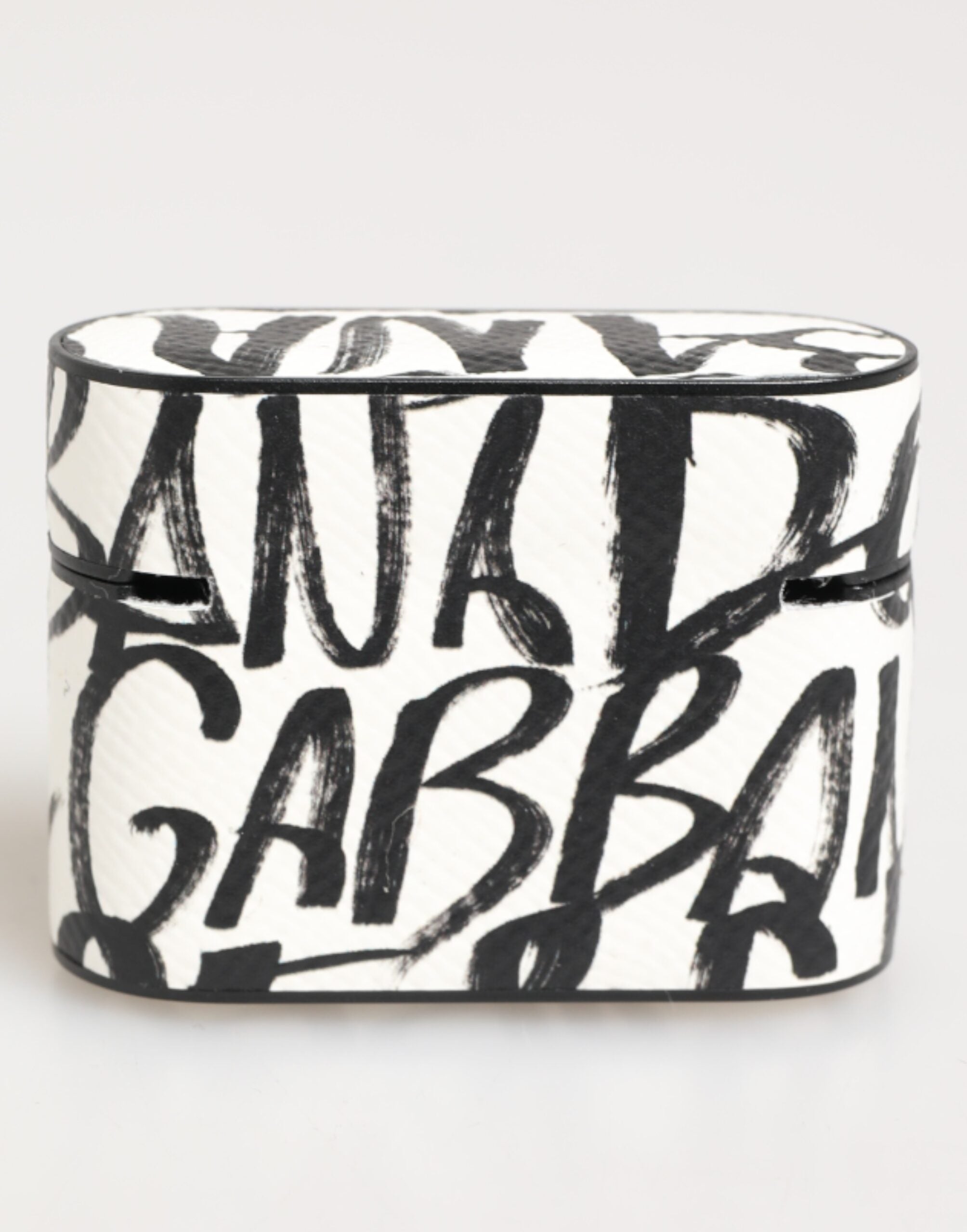 Dolce &amp; Gabbana AirPods-Hülle aus schwarzem und weißem Leder mit Monogramm-Print und Logo