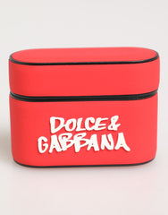 Étui à rabat pour AirPods Dolce &amp; Gabbana pour homme, en PVC rouge avec logo DG en relief.