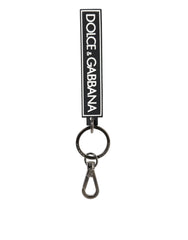 Porte-clés homme Dolce &amp; Gabbana noir et blanc avec logo DG en caoutchouc argenté