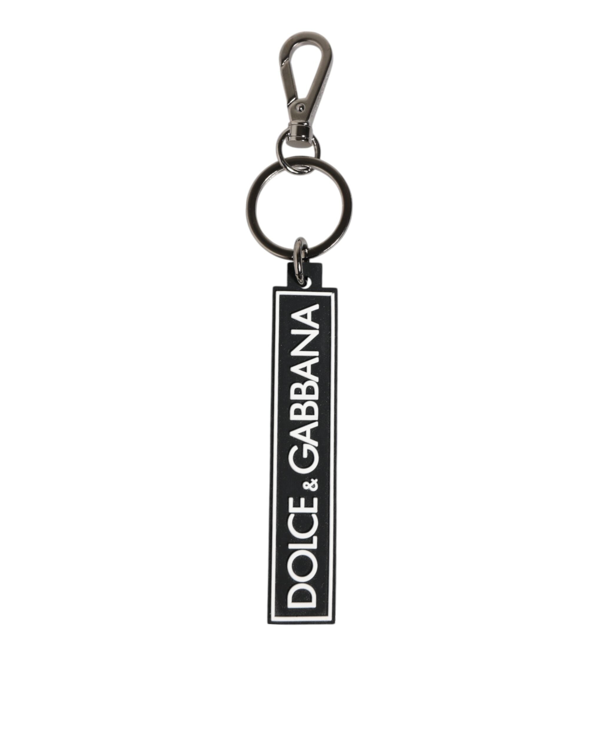 Porte-clés homme Dolce &amp; Gabbana noir et blanc avec logo DG en caoutchouc argenté