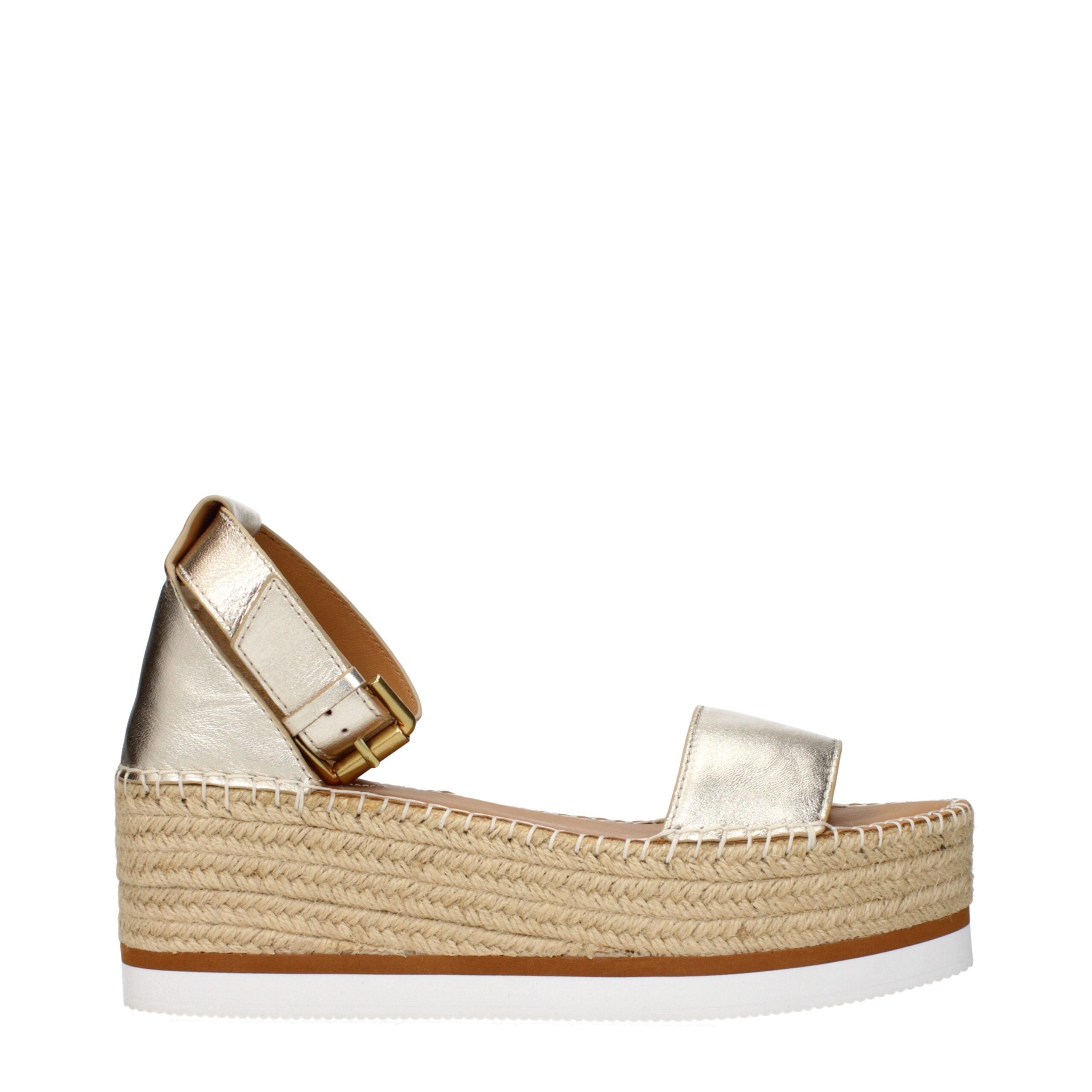 See By Chloé Gold Leather Wedges Sandals
