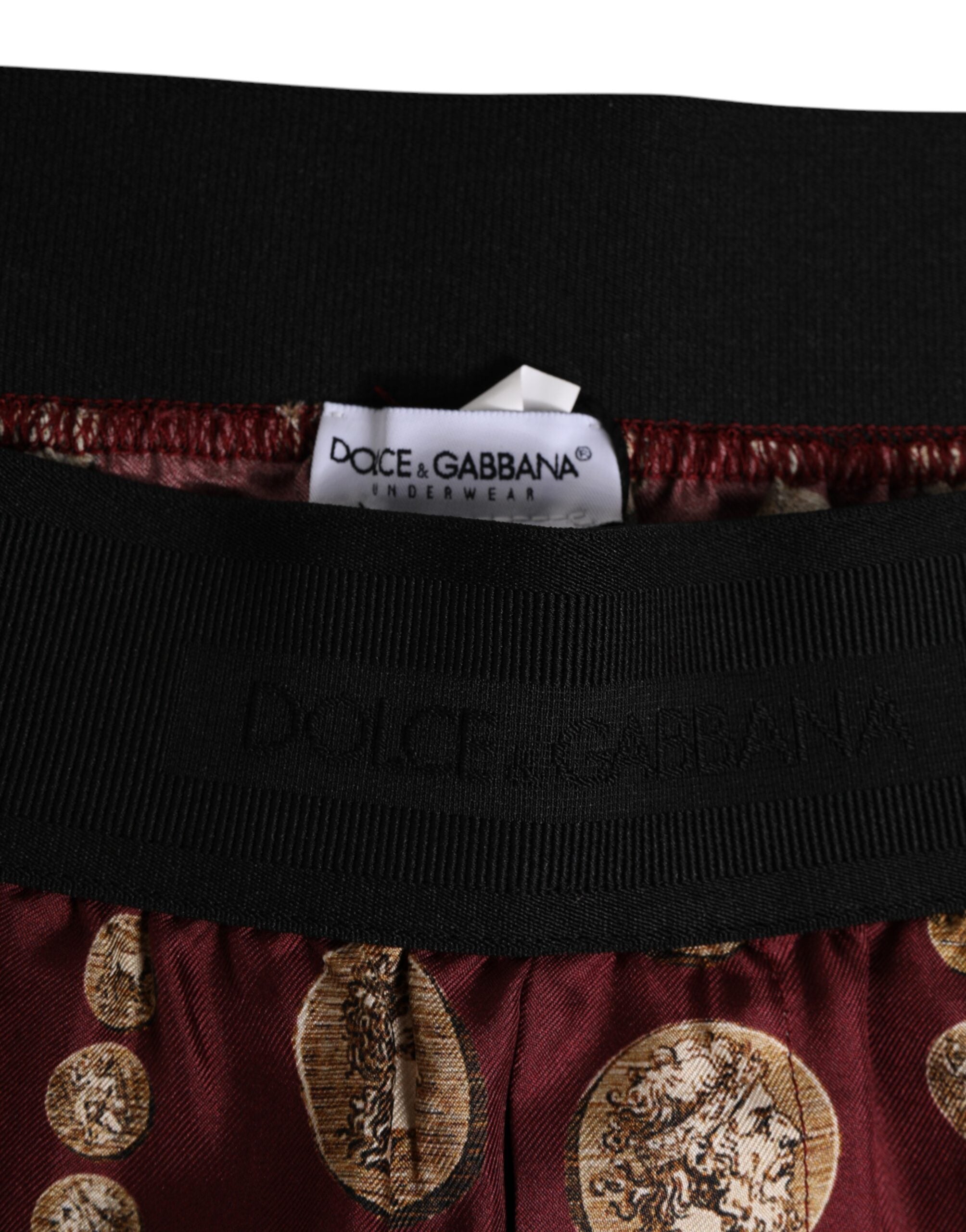 Boxer homme Dolce &amp; Gabbana en soie bordeaux à imprimé pièces de monnaie