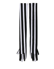 Dolce & Gabbana Black White Stripes Nylon Elbow Length Women Gloves - 7|S