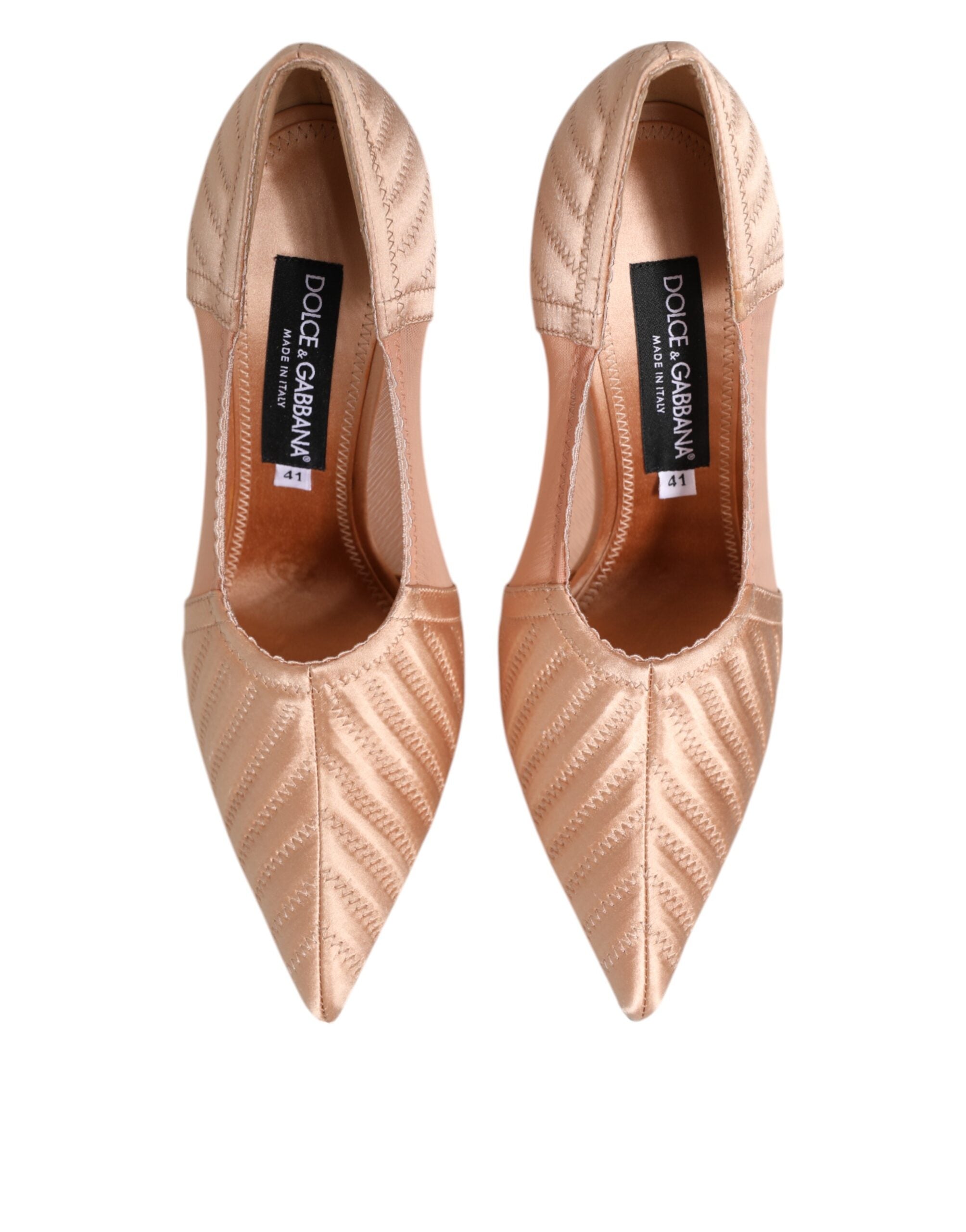 Dolce &amp; Gabbana Cipria Nude Satin Mesh Stiletto Pumps Chaussures
