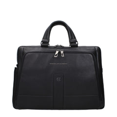 Piquadro Black Leather Business And Laptop Bags
