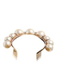 Dolce & Gabbana Gold Pearl Crystal Embellished Tiara Hair Accessory Headband