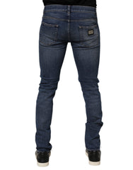 Dolce & Gabbana Blue Cotton Logo Plaque Skinny Men Denim Jeans
