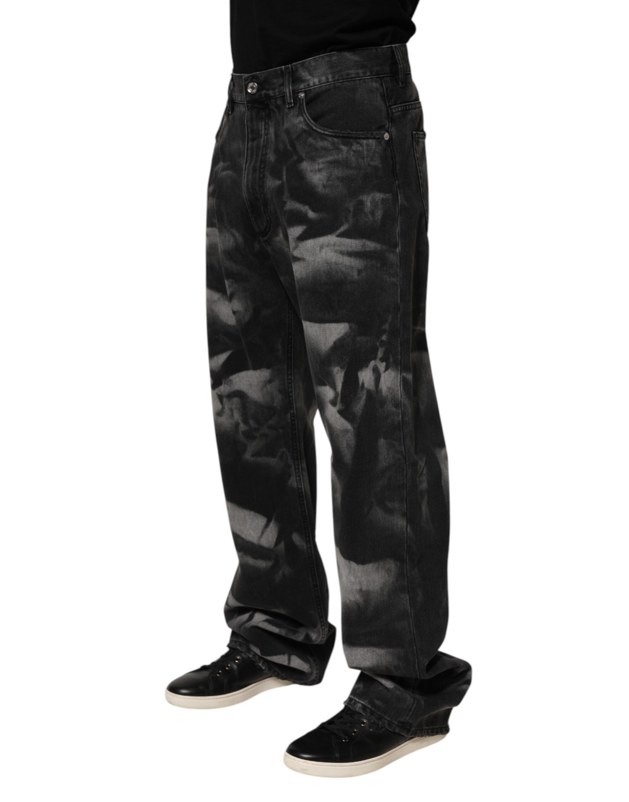 Dolce &amp; Gabbana Schwarze Herren-Jeans mit Marmor-Effekt und geradem Schnitt