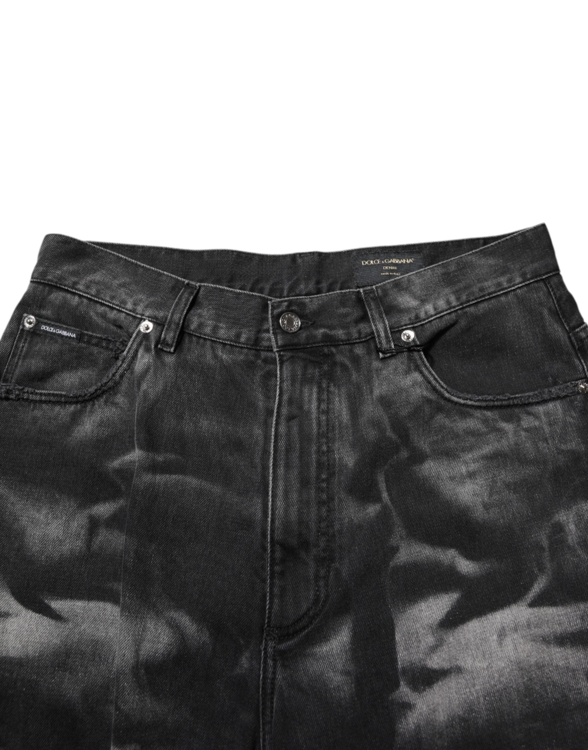 Dolce &amp; Gabbana Schwarze Herren-Jeans mit Marmor-Effekt und geradem Schnitt