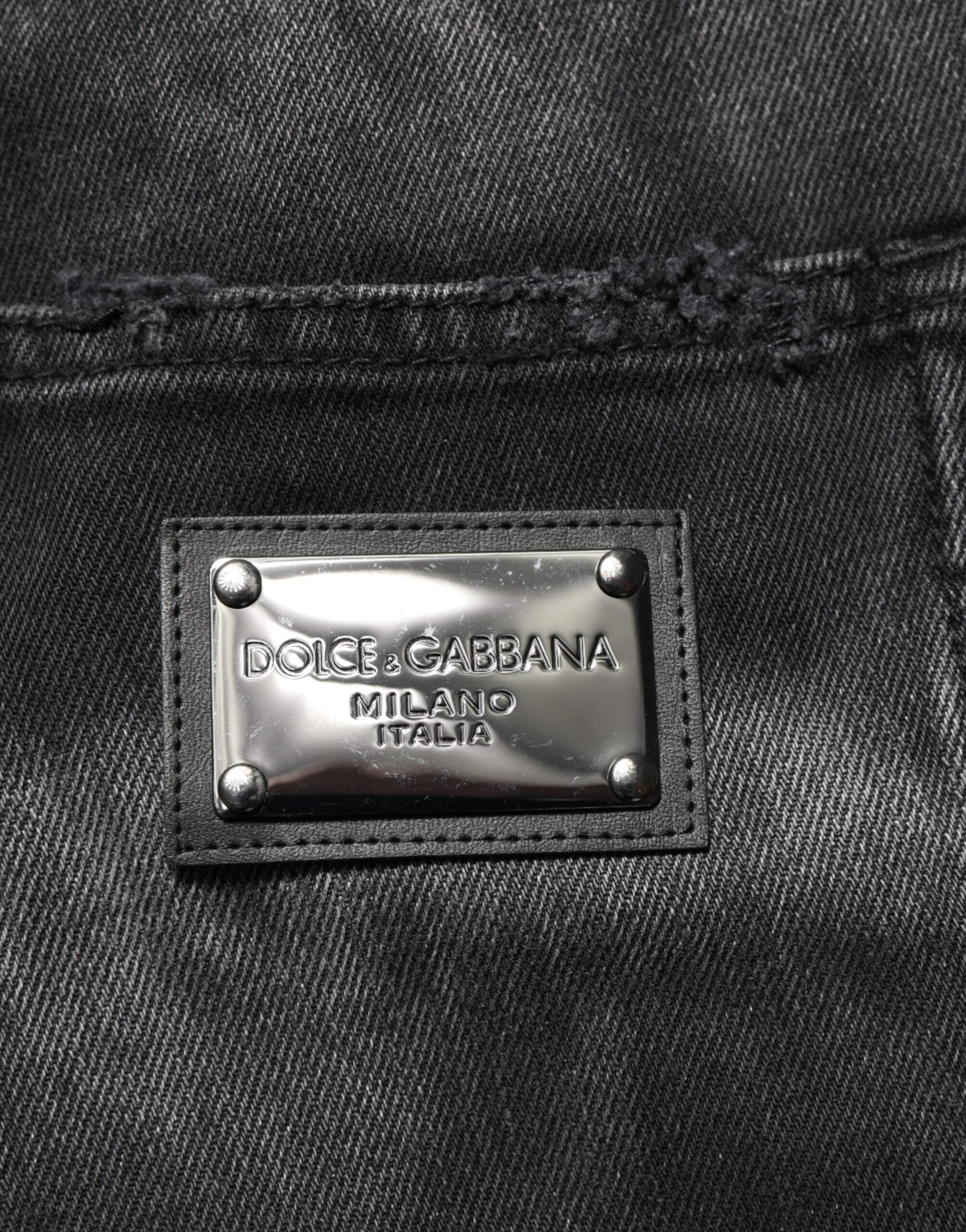 Dolce &amp; Gabbana Schwarze Herren-Jeans mit Marmor-Effekt und geradem Schnitt