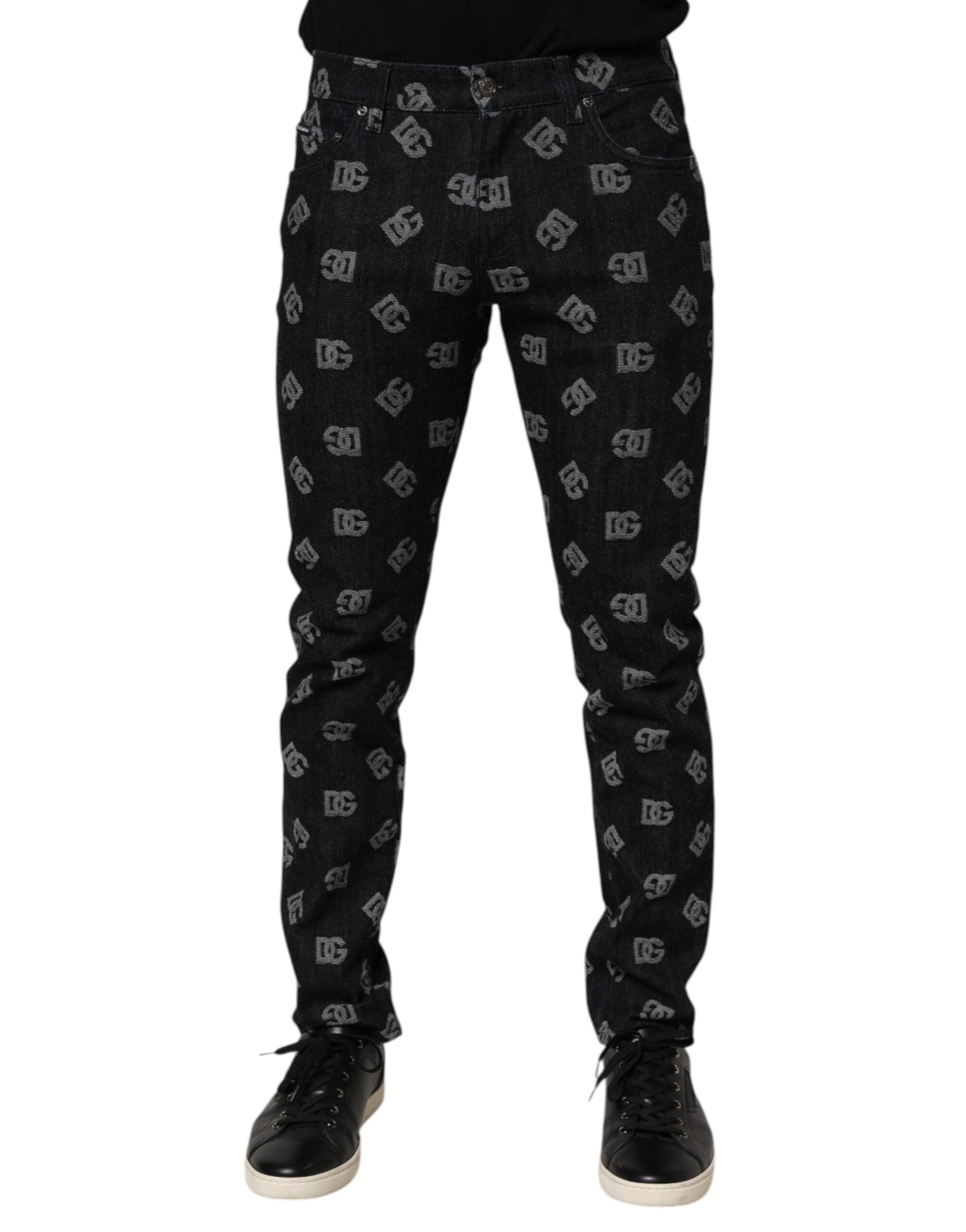 Jean skinny en coton noir à monogramme DG Dolce &amp; Gabbana